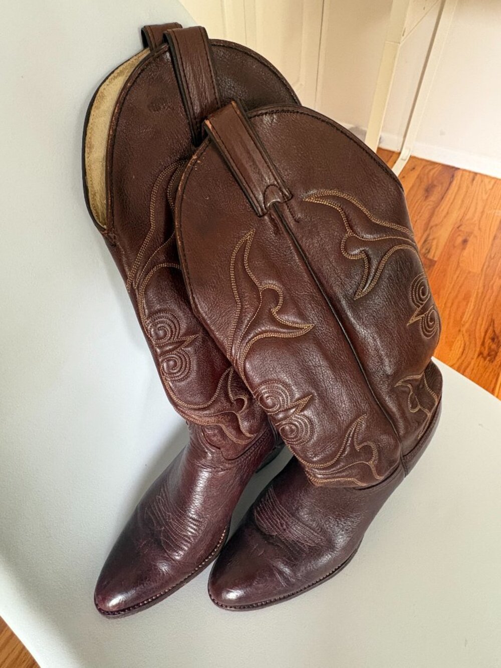 Vintage 80s 90s Abilene Genuine Deerskin Leather Cowboy Boots Size 9